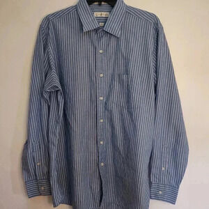 Calvin Klein Men's Striped Button Up Long Sleeve Shirt Blue
